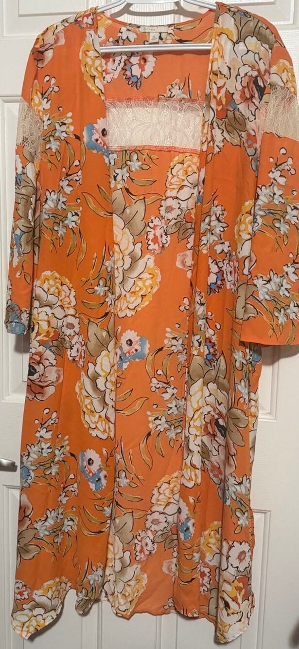 Est. 1946 Women's Orange Blue Brown Quarter Sleeve Open Front Lace Panel Size XL